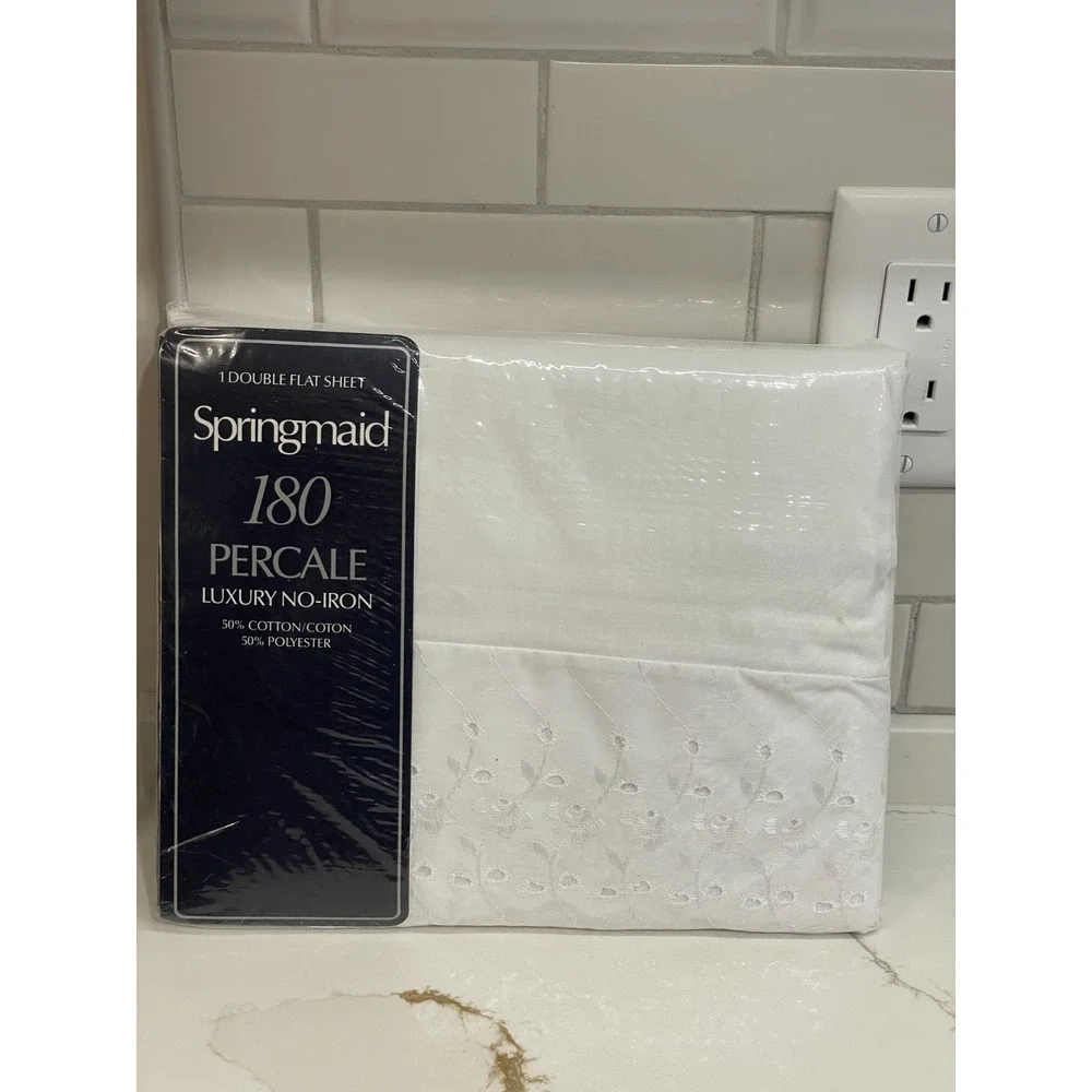 Vintage Springmaid‎ Double/Full Flat Sheet Tiara White Eyelet Percale New Sealed